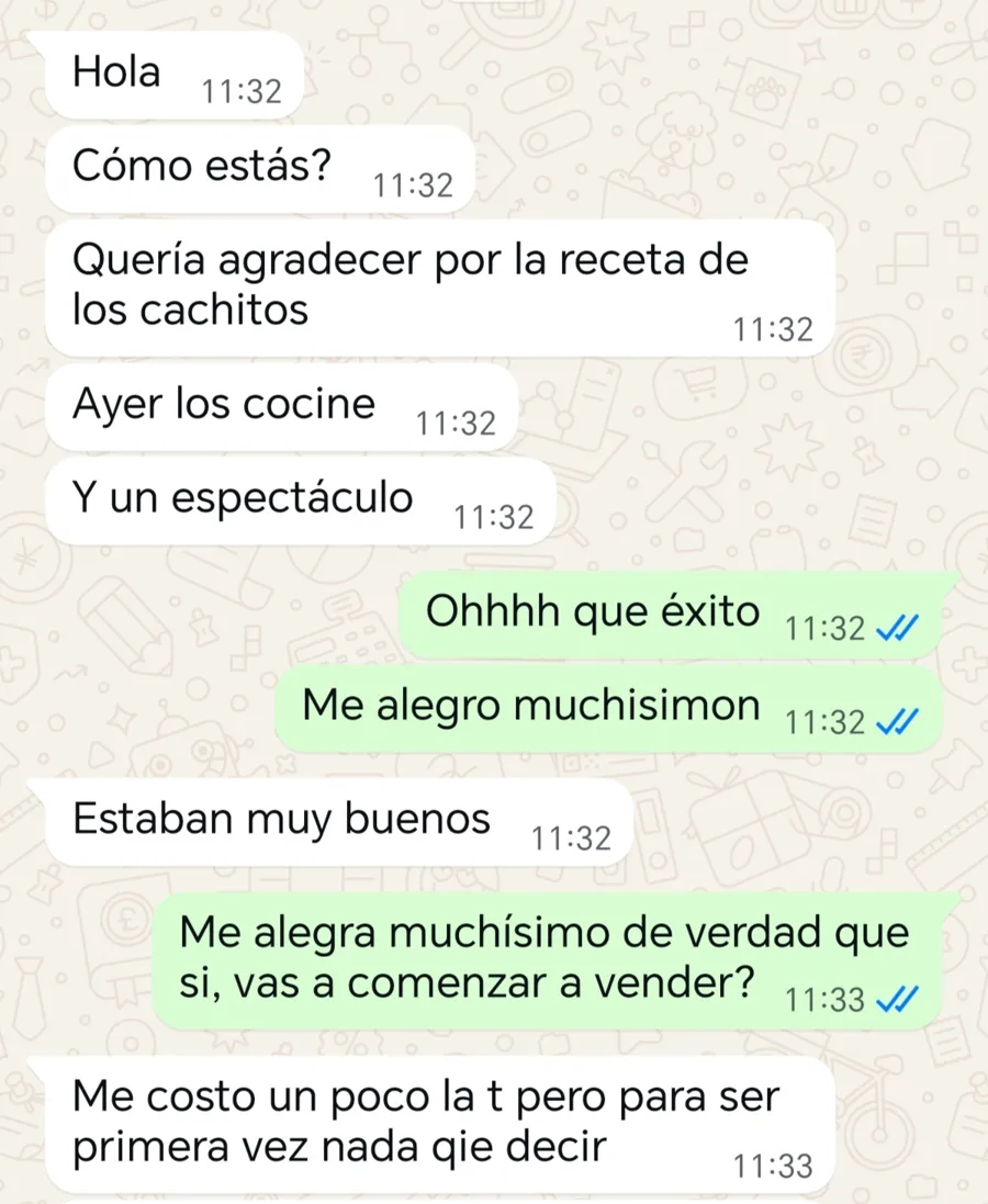 Testimonio agradeciendo la receta de cachitos